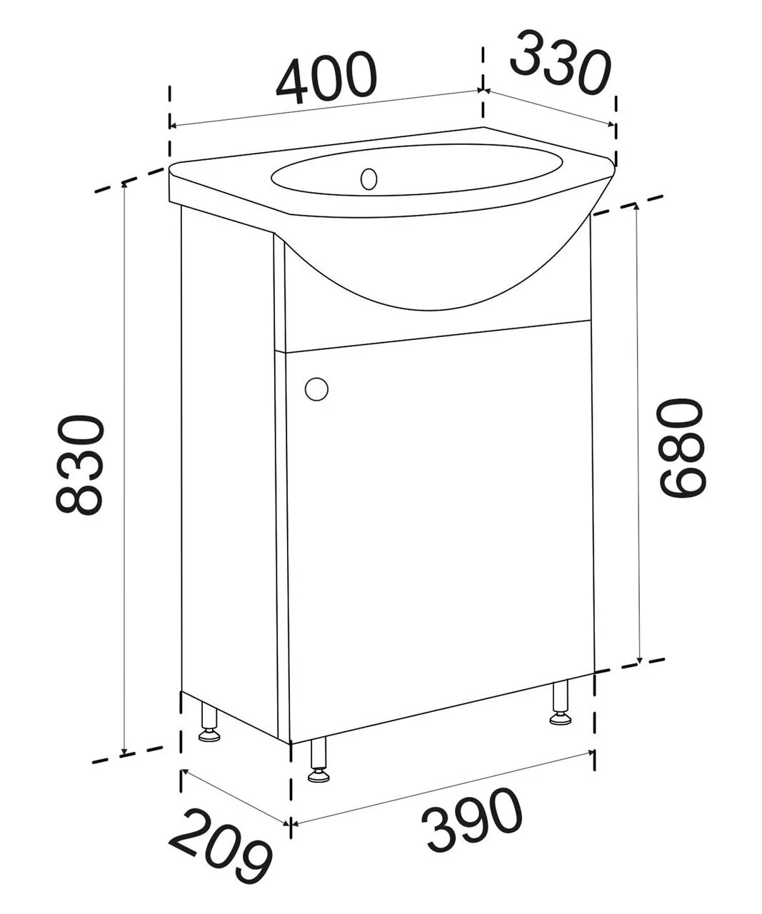 Тумба напольная Emmy Мальта 40 с раковиной Манго 40, белая