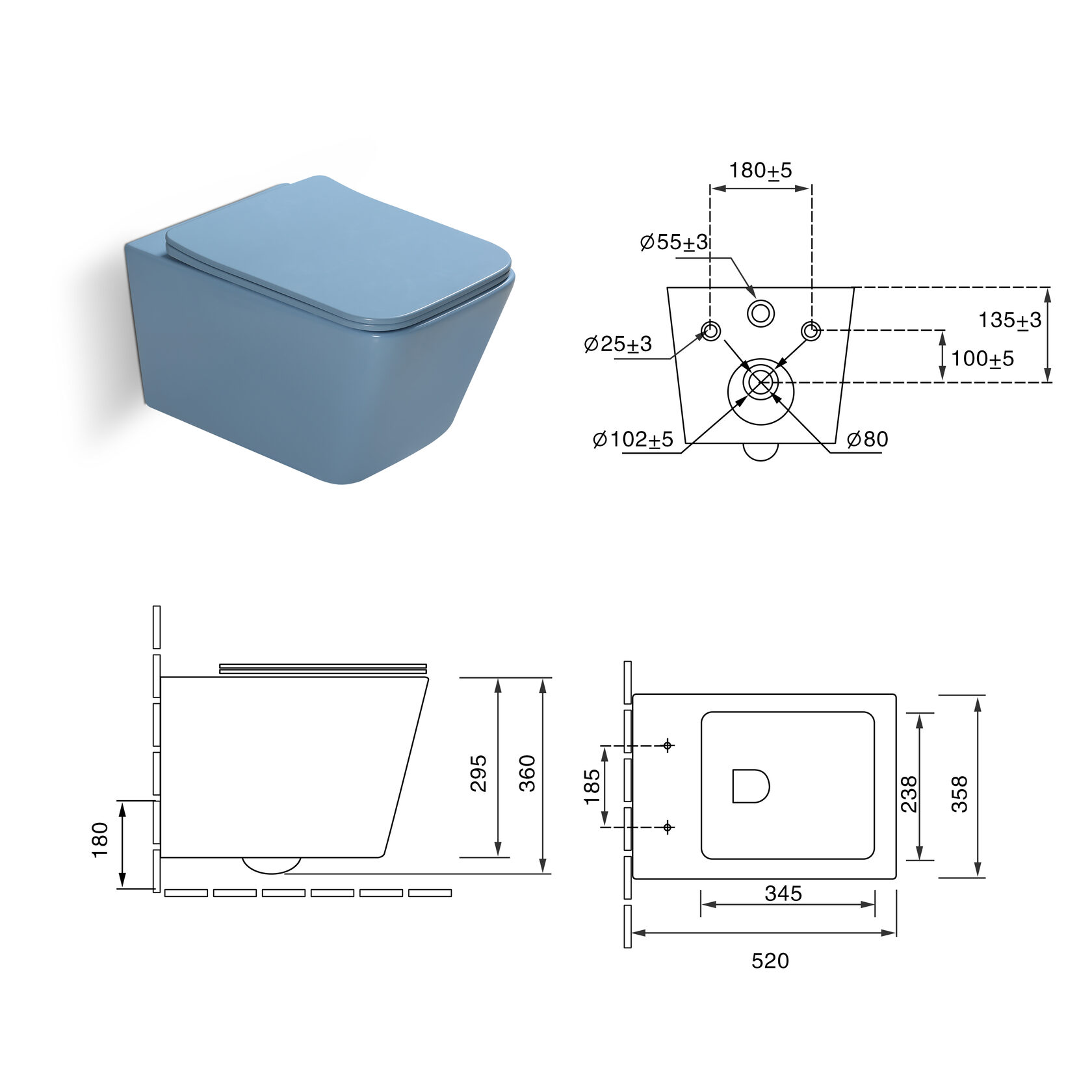 Унитаз SantiLine SL-5007BL подвесной, голубой матовый
