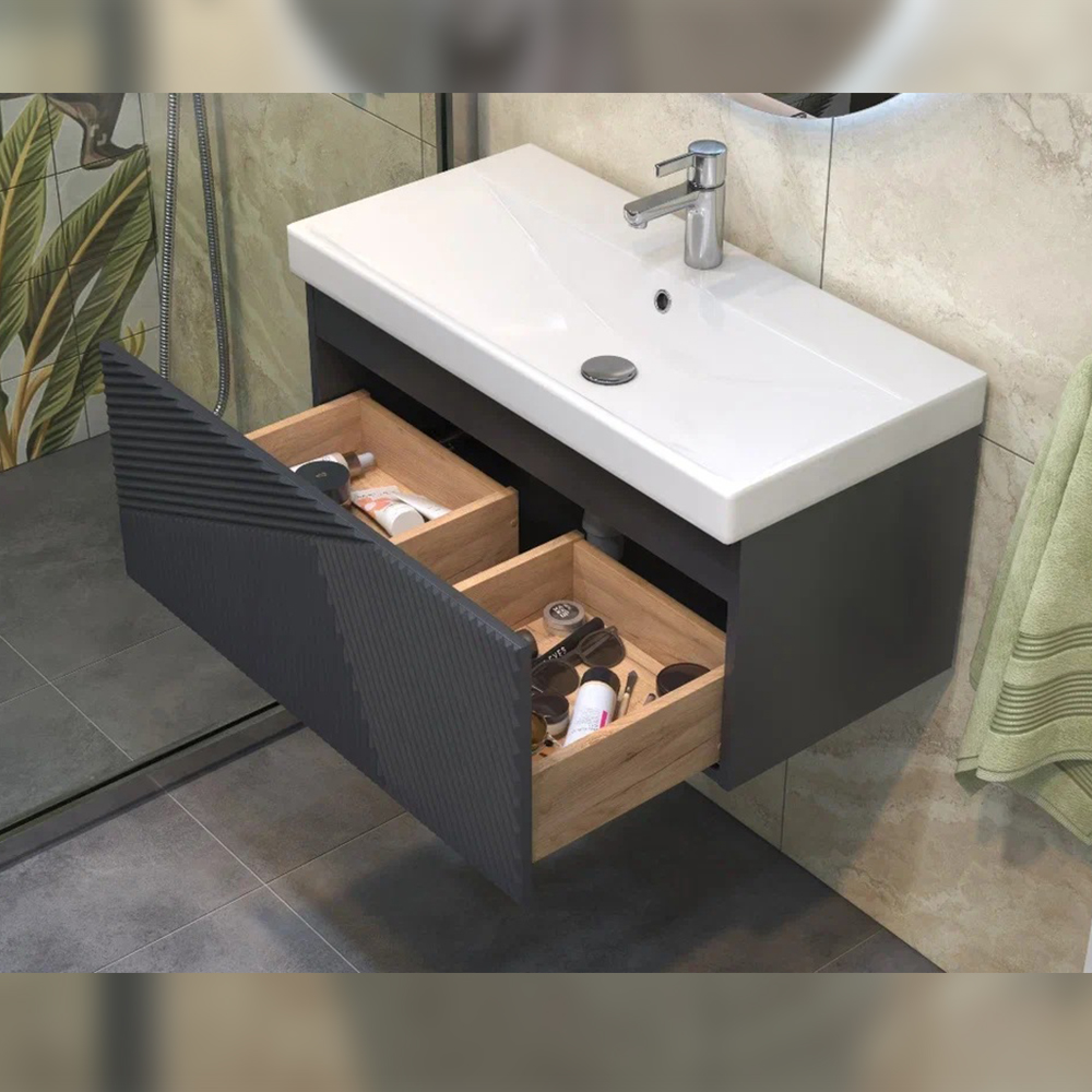 Тумба с раковиной подвесная Velvex Edge tp.EDG.9696.80.1Y графит, 80 см