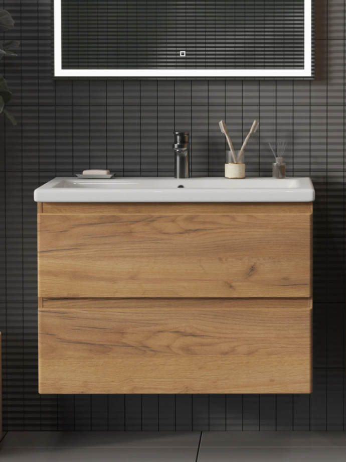 Тумба подвесная SanStar Riana 70 с раковиной Como 70 (комплект), Gold Craft