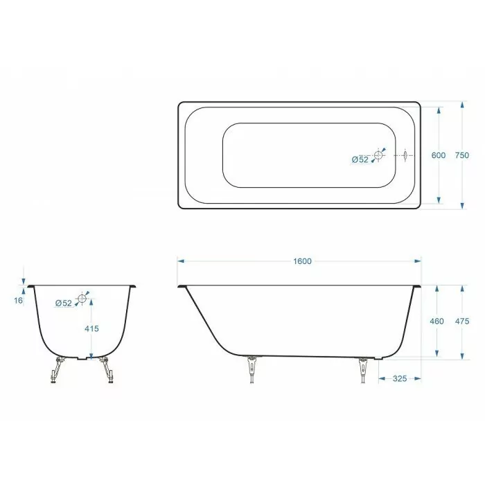 Ванна чугунная Delice Aurora 160х75 DLR230604-AS прямоугольная, с антискользящим покрытием