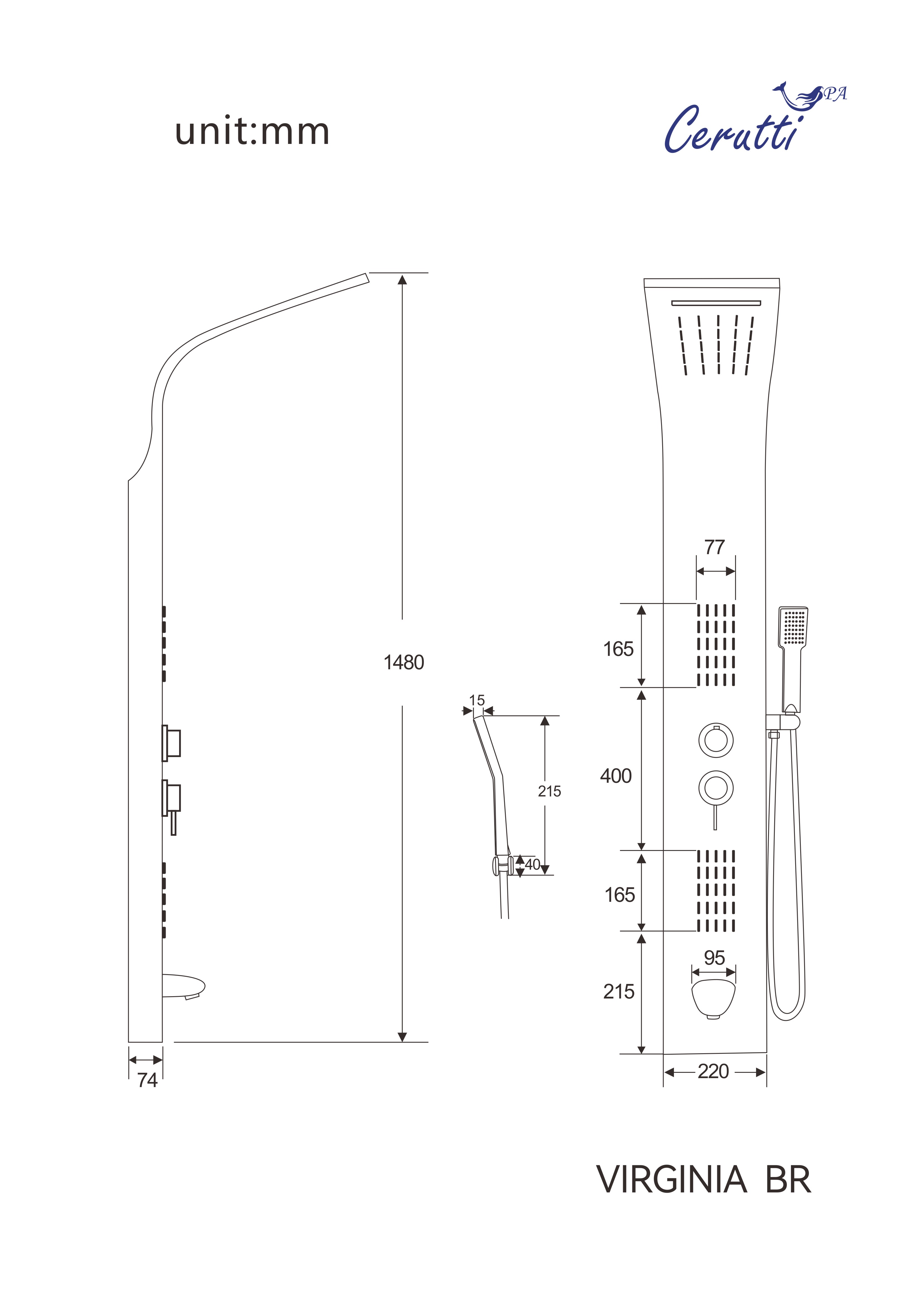Душевая панель Cerutti Spa VIRGINIA BR CT9983 матовая нержавеющая сталь