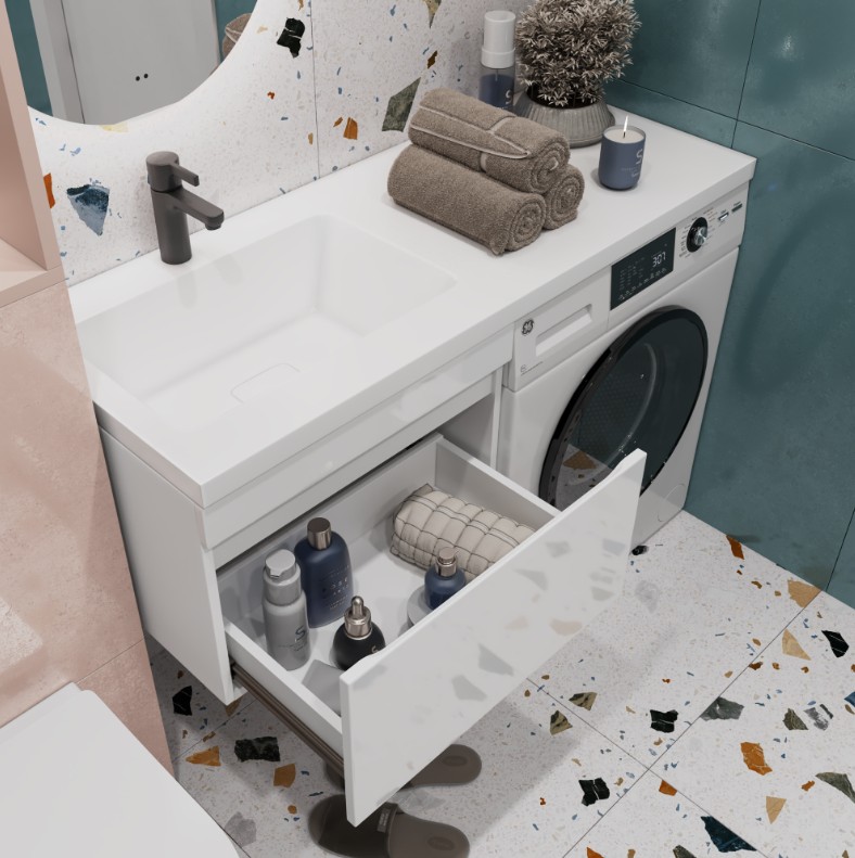 Тумба напольная Vigo Urban 600-0-1, столешница 120 L/R, раковина Kamilla 120, 1 ящик, белый