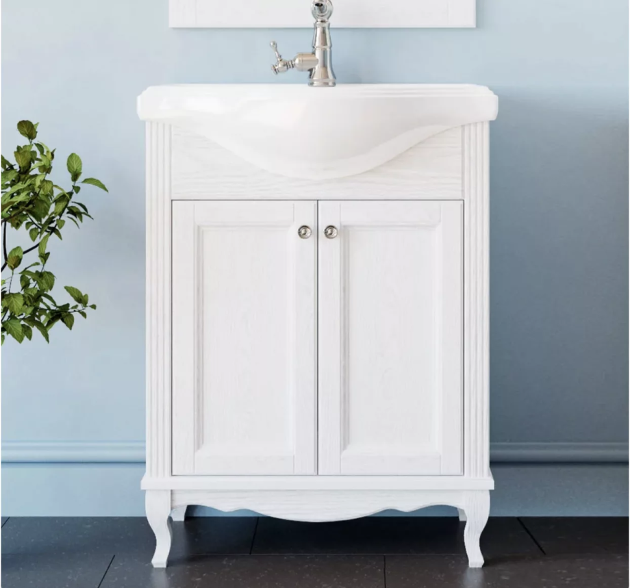 Тумба напольная ValenHouse Эллина 65 с раковиной Классик 65, 2 двери, белый, хром