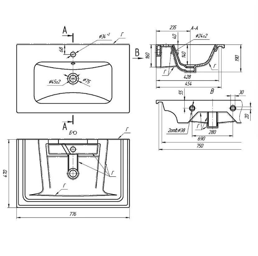 Тумба c раковиной Bellezza Лоренцо 80 подвесная 2 ящ. белая