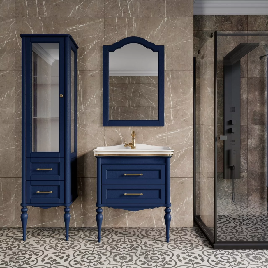 Мебель для ванной ValenHouse Эстетика 80, комплект, напольный, синий, фурнитура золото