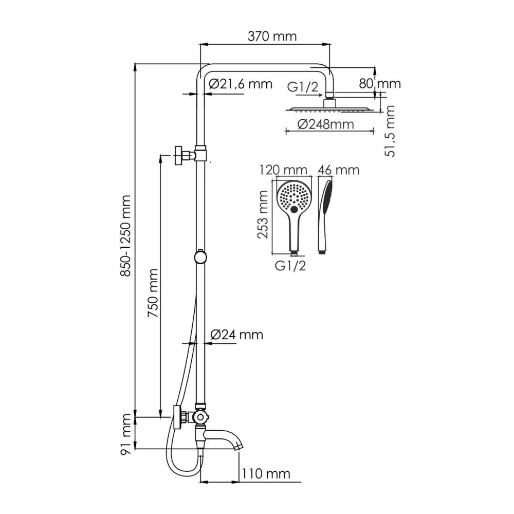 Душевая стойка WasserKraft A188.257.155.WM белый Soft-touch от магазина Vanna-Vanna.ru!