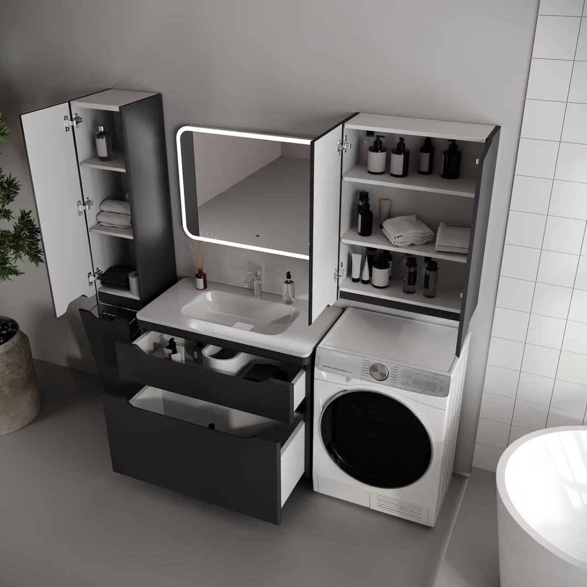 Шкаф навесной Style Line Марелла мини 600 антискрейтч графит матовый от магазина Vanna-Vanna.ru!
