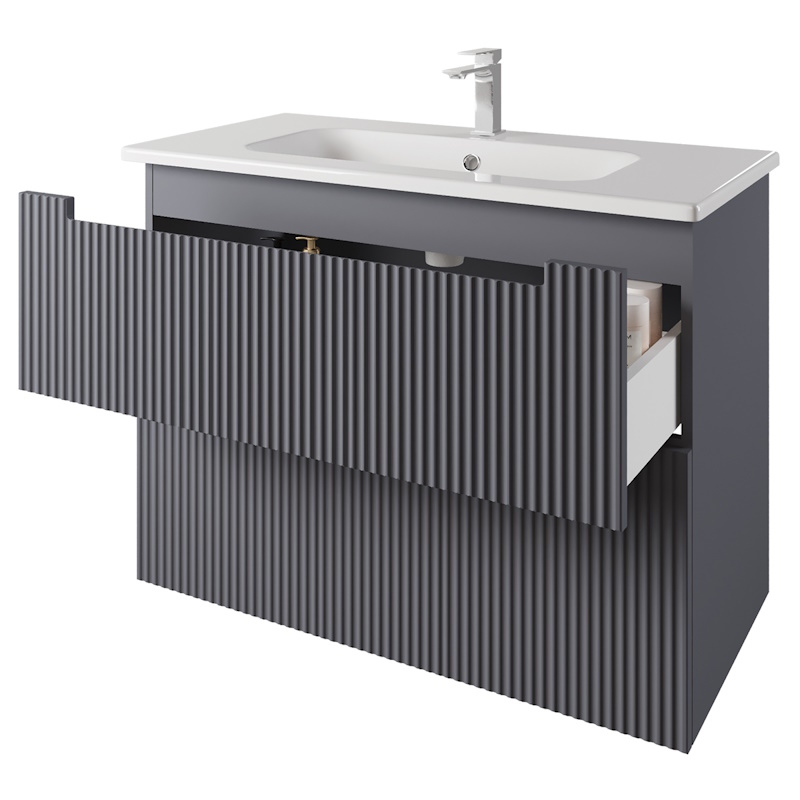 Тумба с раковиной подвесная Dreja Euphoria 100 см, серый базальт