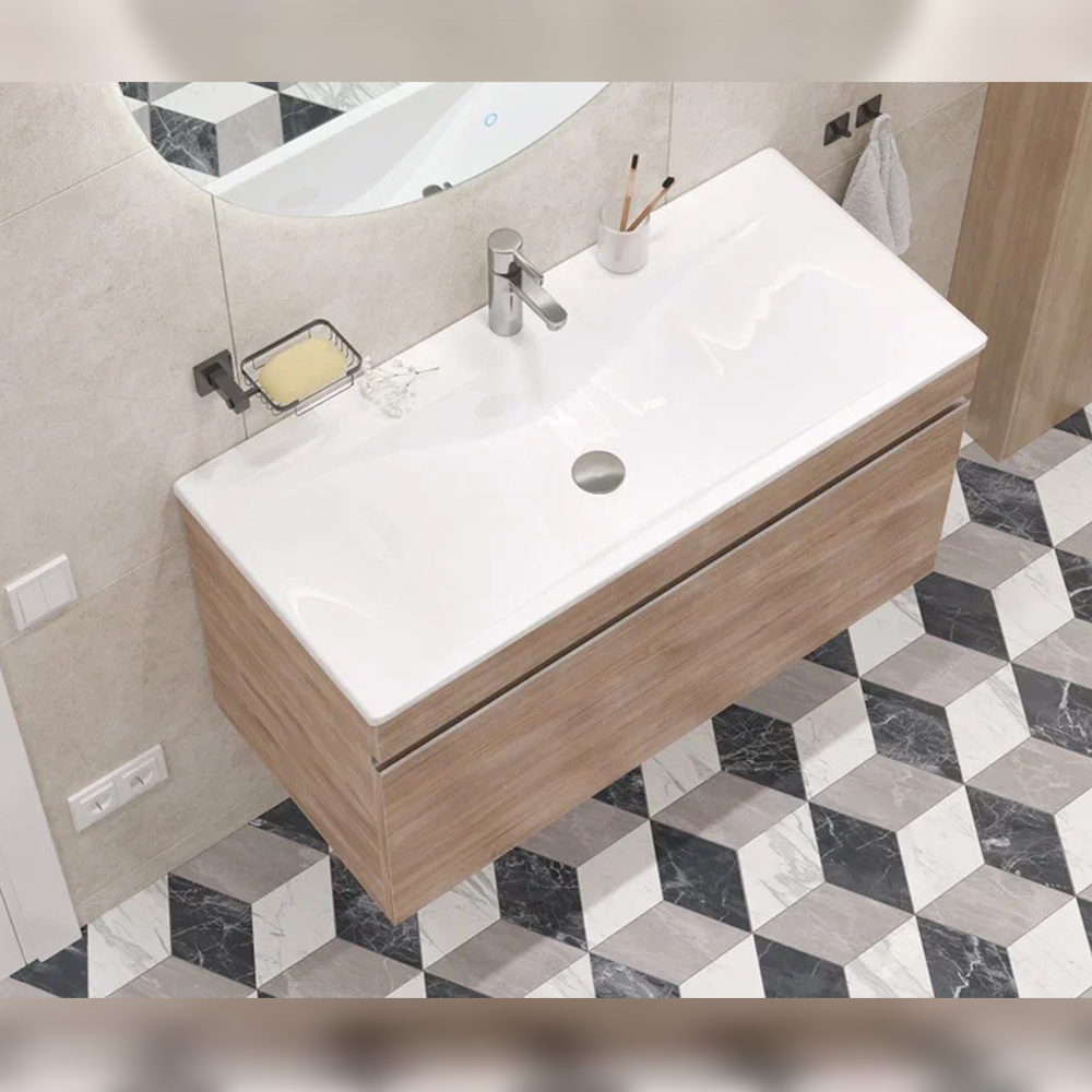 Тумба с раковиной подвесная Velvex Pulsus tp.PUL.PUL.100.1Y дуб сонома, 100 см