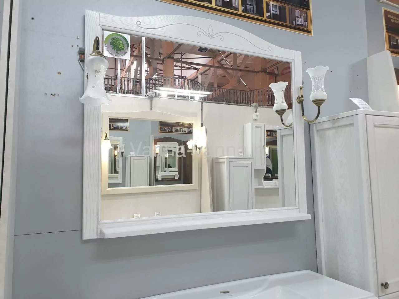 Зеркало Asb-Woodline Салерно 105 свет, белый/патина серебро