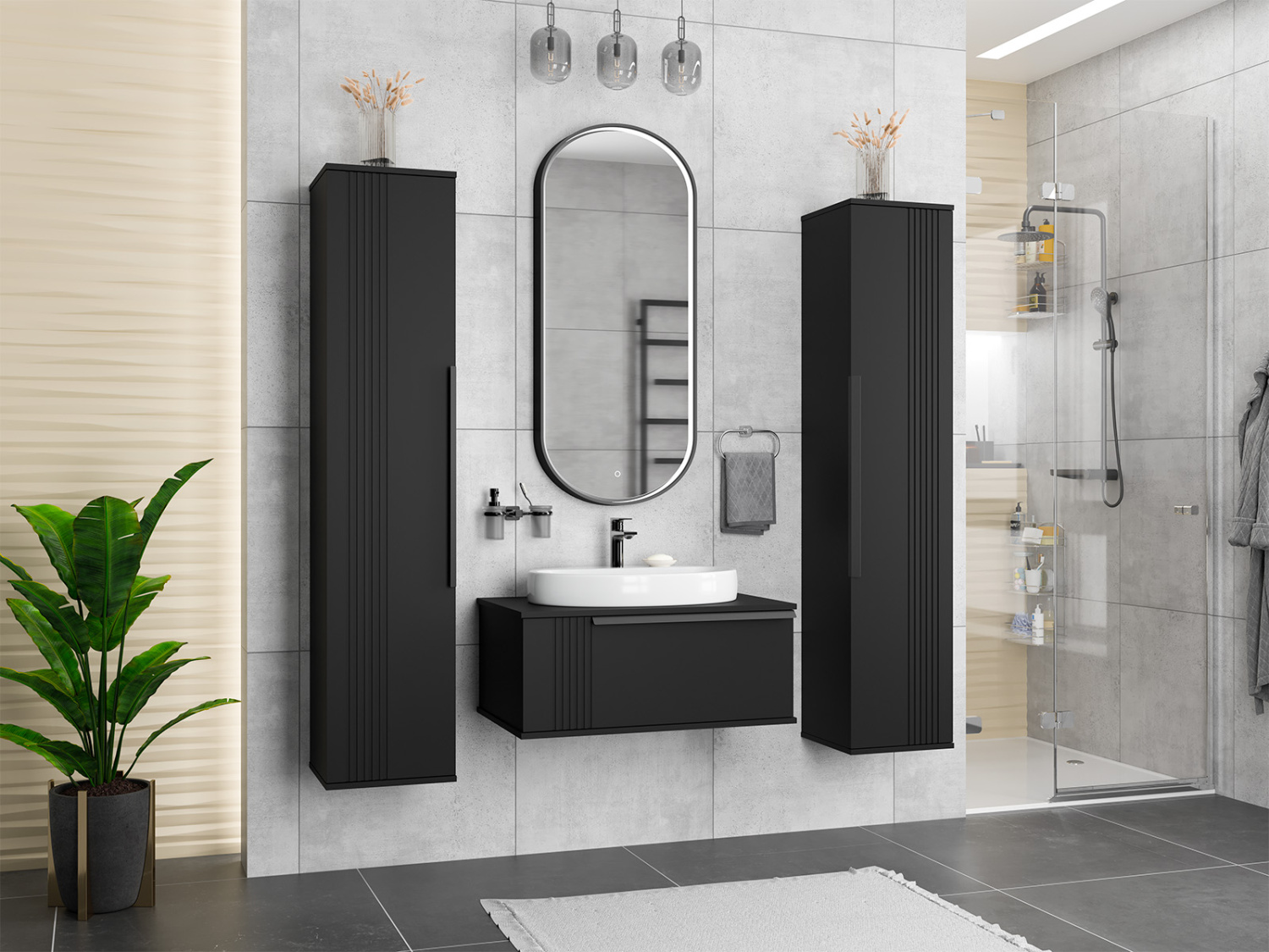 Тумба с раковиной Brevita Savoy 80 подвесная, черный