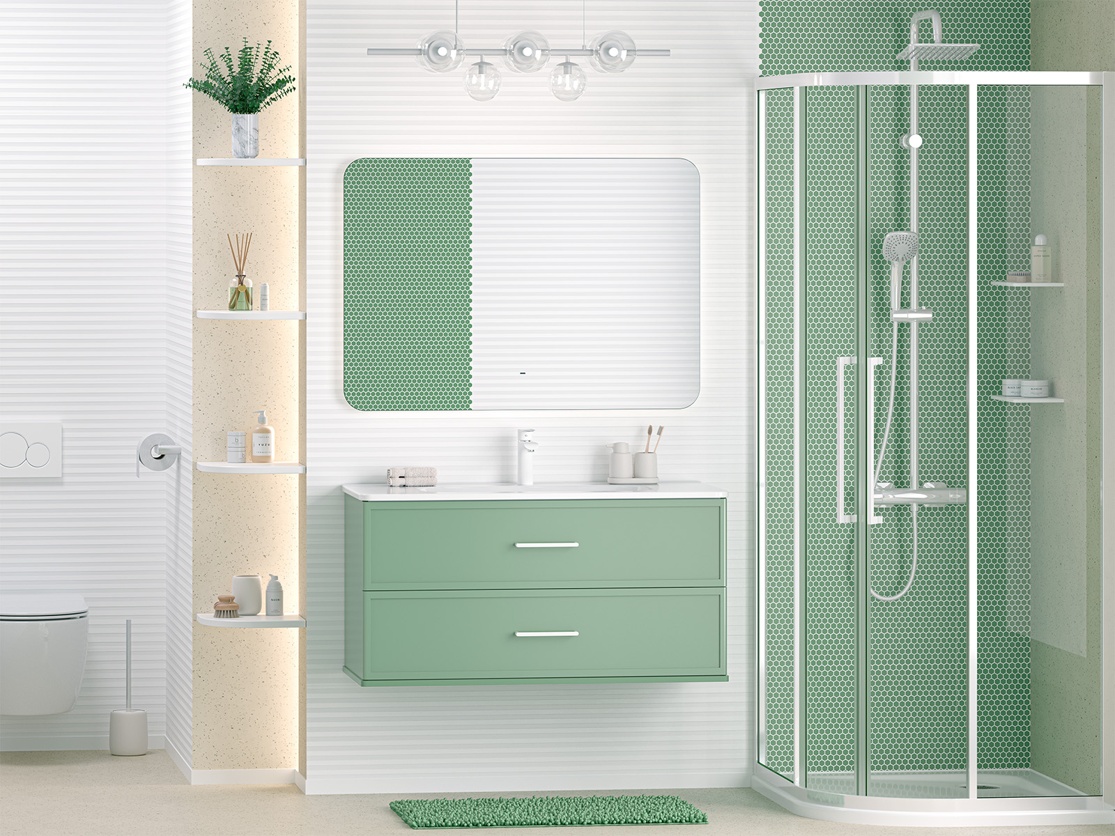 Тумба с раковиной Brevita Verde 100 подвесная (зеленая)