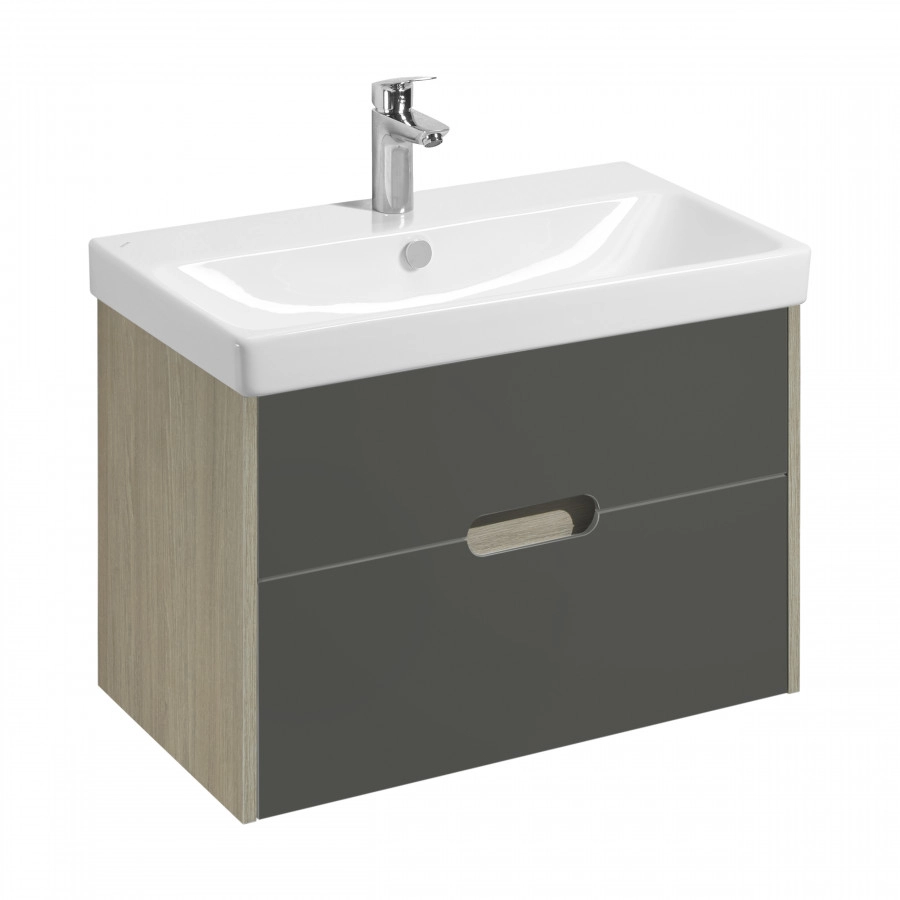 Тумба Aquaton Оливия 80 с раковиной Адриана 80 подвесная, 2 ящика, грей, дуб ойстер