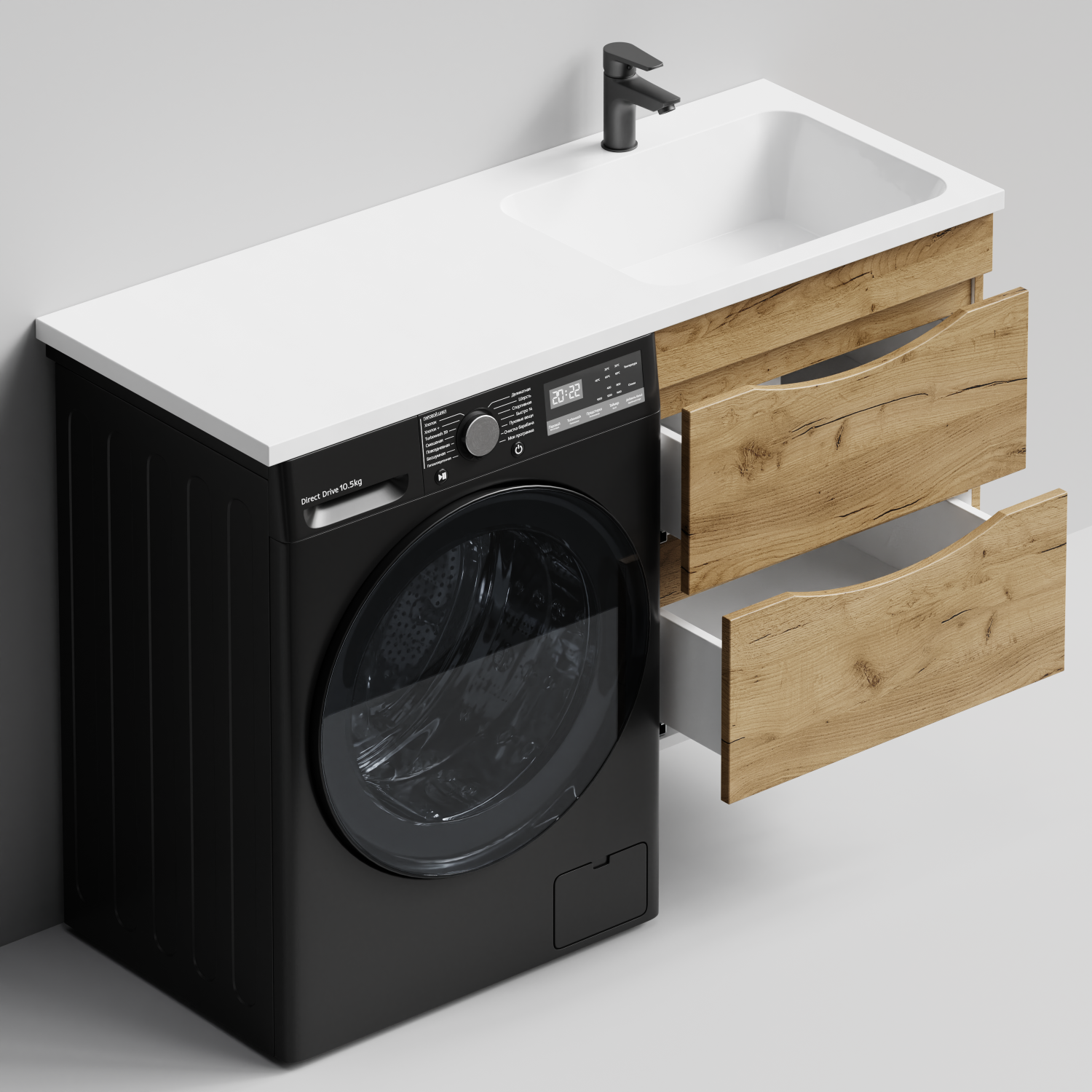 Тумба Vod-ok 58 с раковиной Смайл 120 подвесная, под стиральную машину, правая, Дуб Тортуга