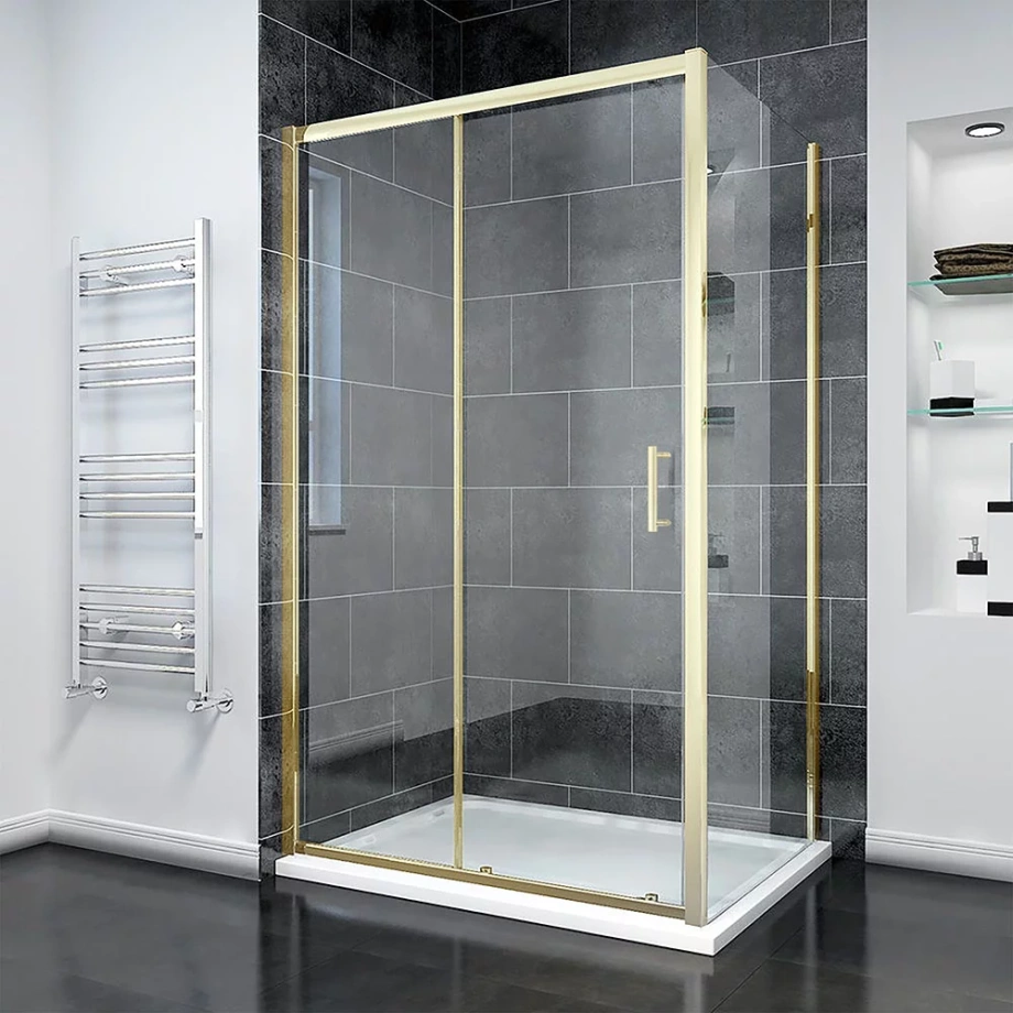 Душевой угол Veconi Rovigo RV-055G, 1000х1000х1950, золото брашинг, прозрачное стекло