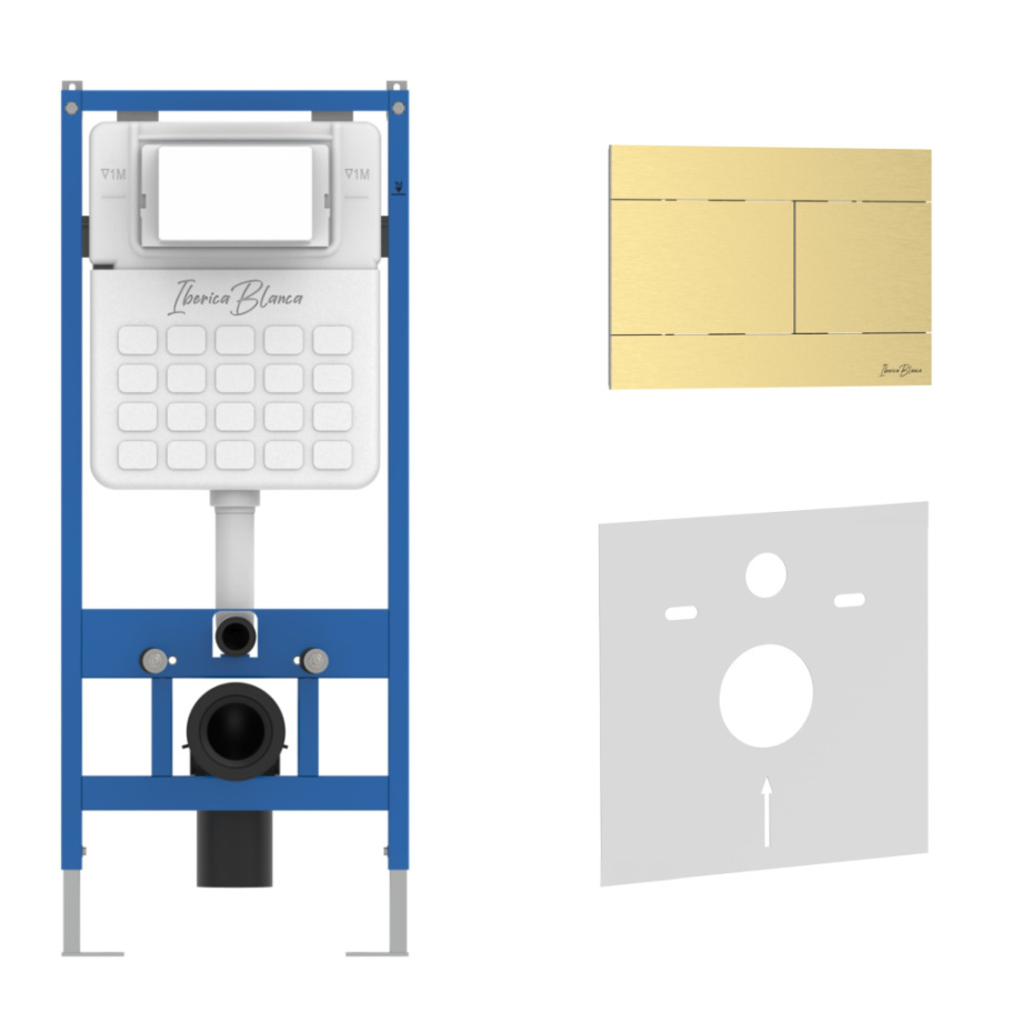 Комплект 2в1 IBERICA BLANCA инсталляция SILENCIO, кнопка смыва INOX-R золото матовое (IB001.015.03)