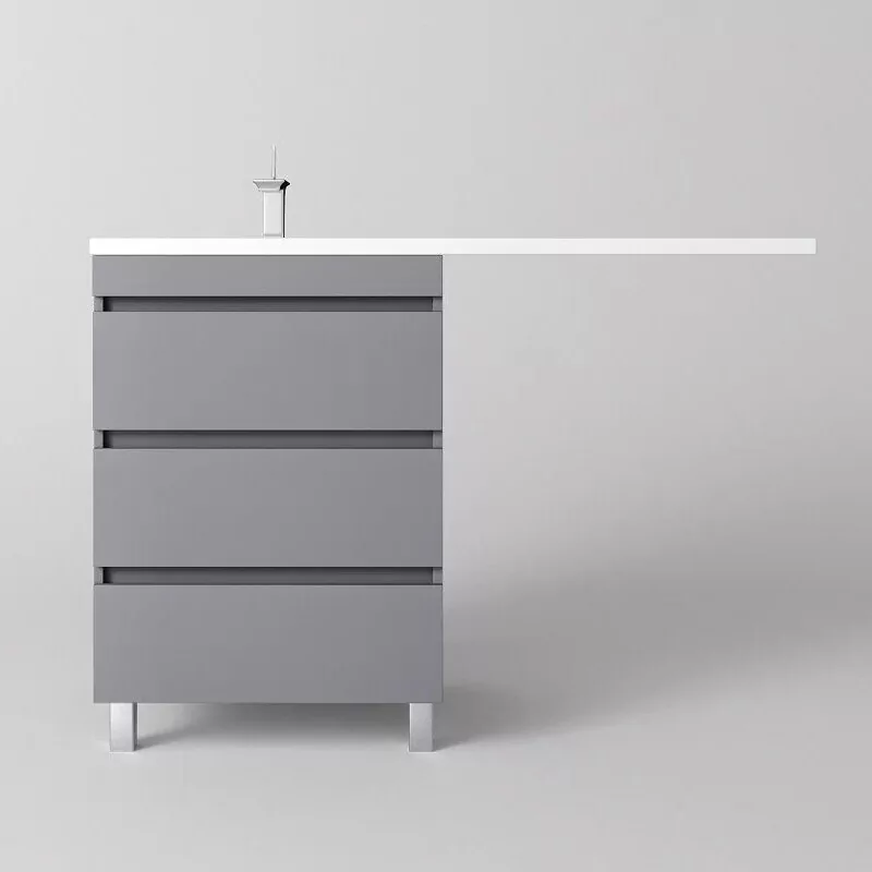 Тумба с раковиной Style Line Даллас Леон 120 Люкс Plus ПВХ под стиральную машину, напольная, 3 ящика, левая, серый матовый