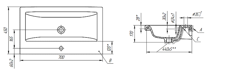 Тумба подвесная Viant Бостон 70 с раковиной Como 70, 1 ящик, белый/дуб вотан