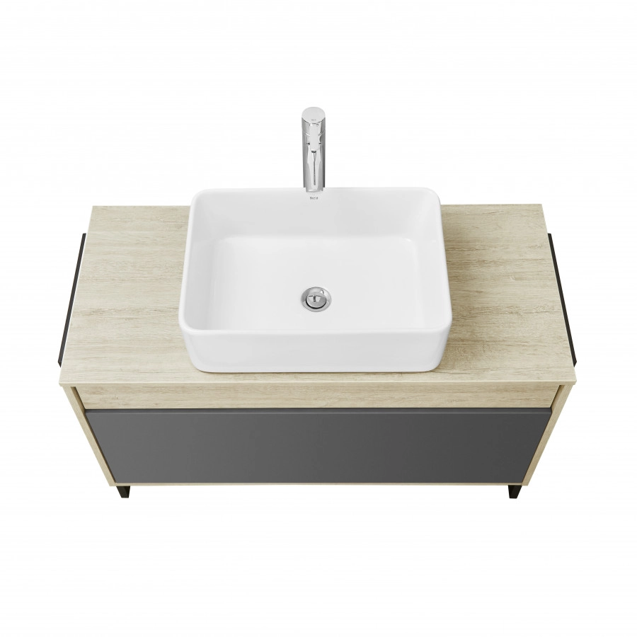 Тумба подвесная Aquaton Лофт Урбан 100 с раковиной MILA 35х50, серый графит, дуб орегон