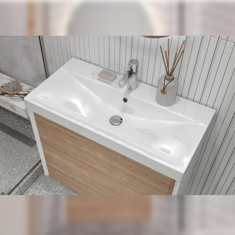 Тумба с раковиной подвесная Velvex Gesso tp.GES.9696.80.2Y белый матовый/дуб сонома, 80 см