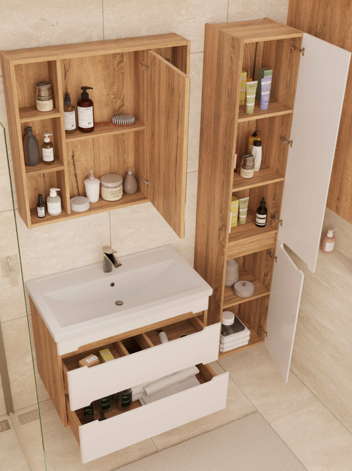 Тумба подвесная SanStar Diva 80 с раковиной Como 80 белый, дуб вотан