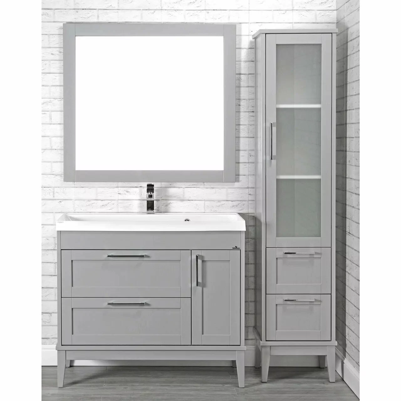 Тумба напольная ValenHouse Эйвори 105 с раковиной Classic 100, 2 ящика, 1 дверь, серый