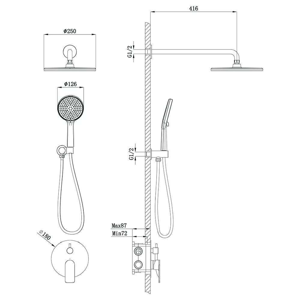 Встраиваемая душевая система Veconi LICATA LI-400-GR-C4, Графит брашинг