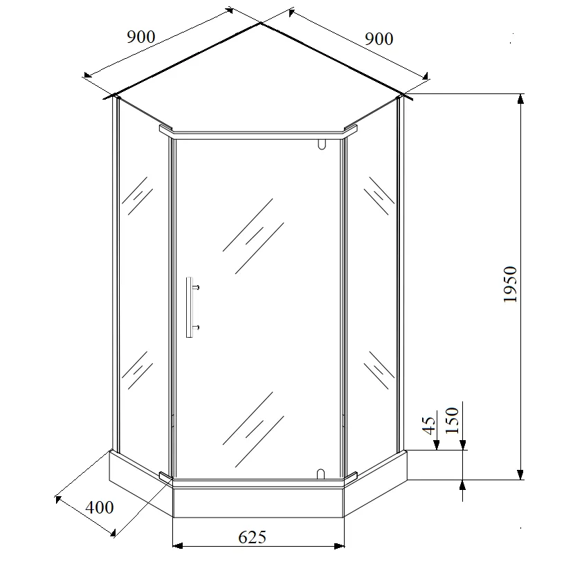 Душевой уголок Parly ZPE911TE пятиугольный, с низким поддоном, прозрачное стекло, хром
