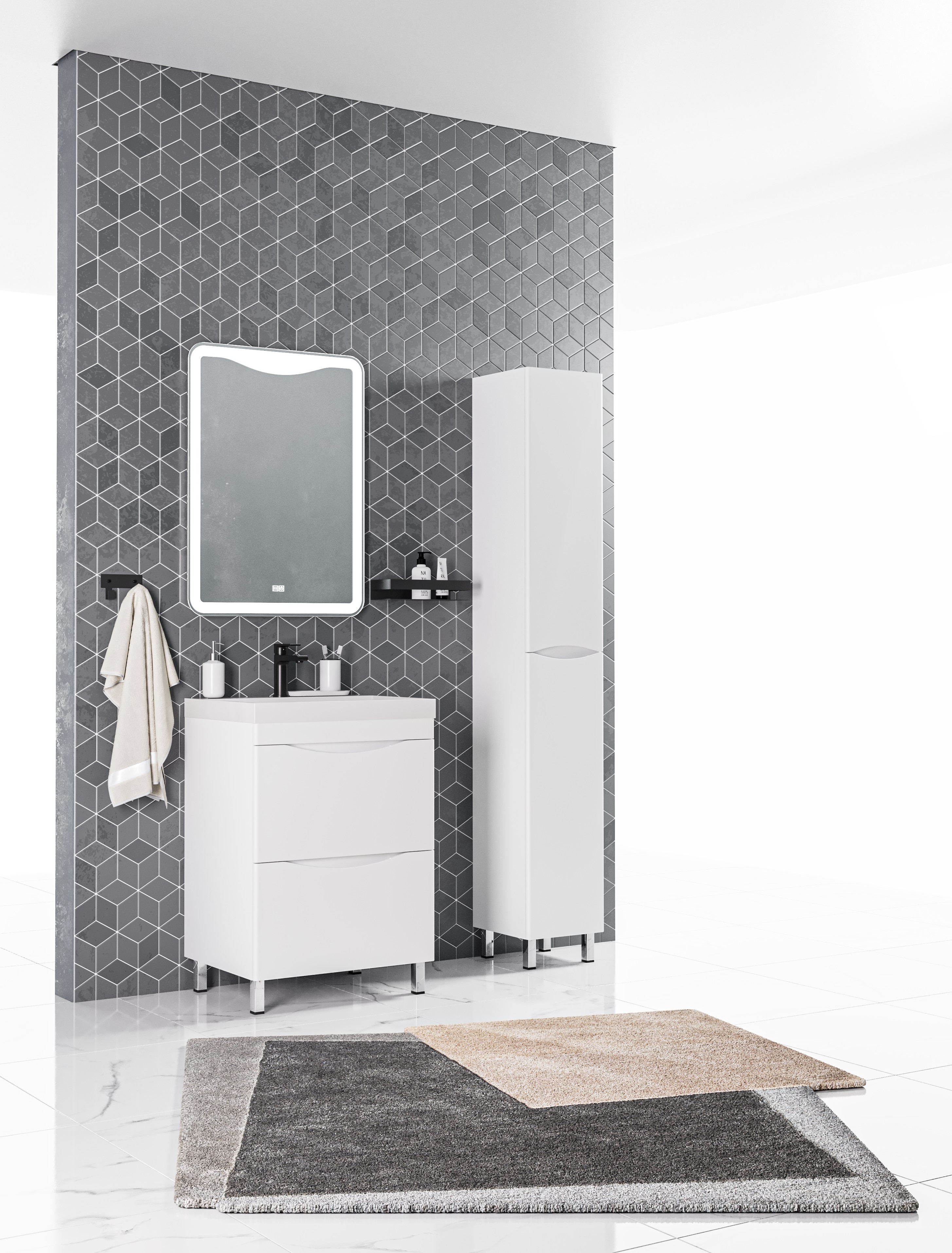 Тумба напольная Corozo Лиана 60  с раковиной Сомо 60, белый