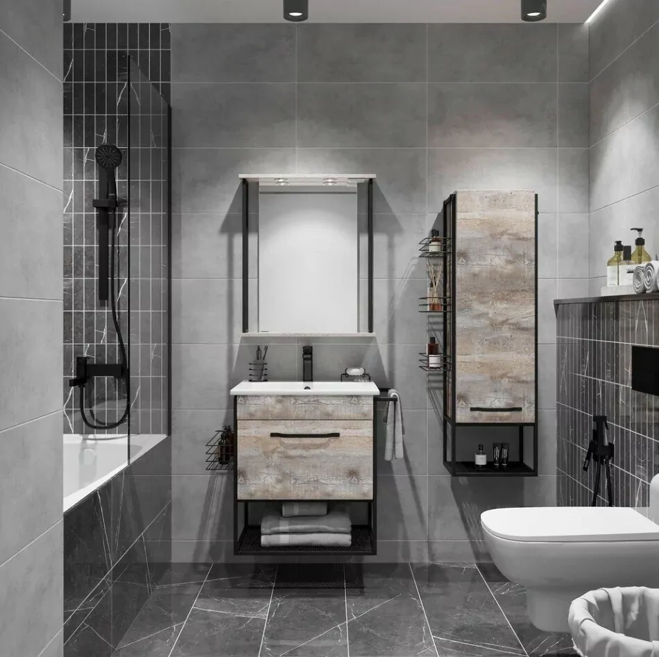 Зеркало Sanflor Бруклин 60 свет, бетон пайн, экзотик