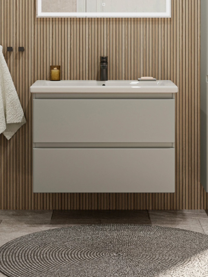 Тумба подвесная SanStar Riana 80 с раковиной Como 80 (комплект), грей