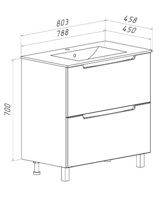 Тумба напольная Runo Лина 80 с раковиной Teffy 80, белый