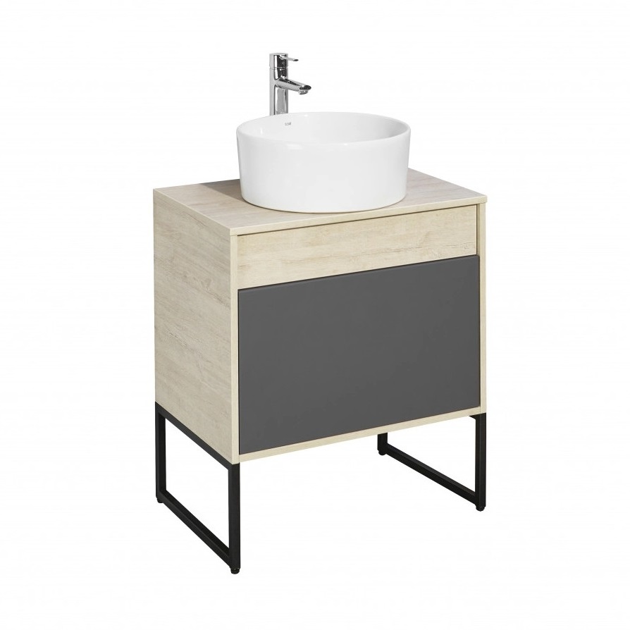 Тумба подвесная Aquaton Лофт Урбан 65 с раковиной MILA 40х40, серый графит, дуб орегон