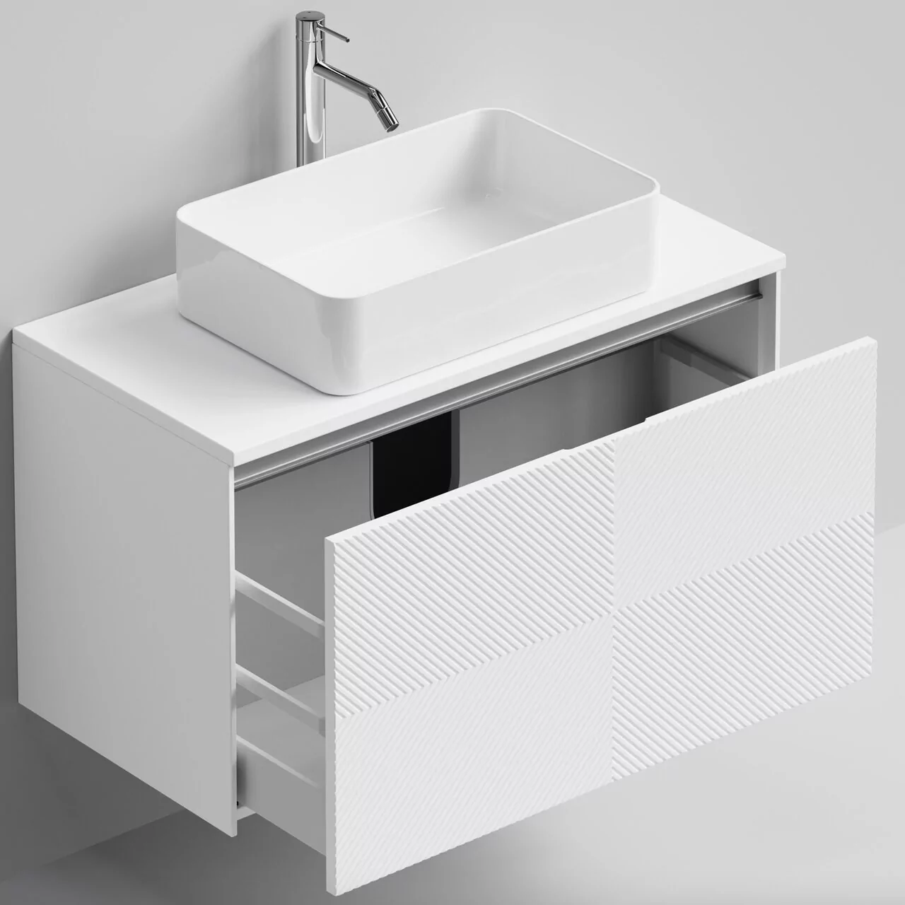 Тумба подвесная Vod-ok Соло 90 с раковиной Олимпия 560, белый + 7 цветов