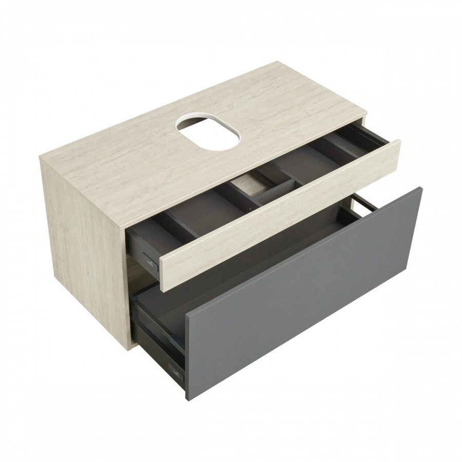 Тумба подвесная Aquaton Лофт Урбан 100 с раковиной MILA 35х50, серый графит, дуб орегон