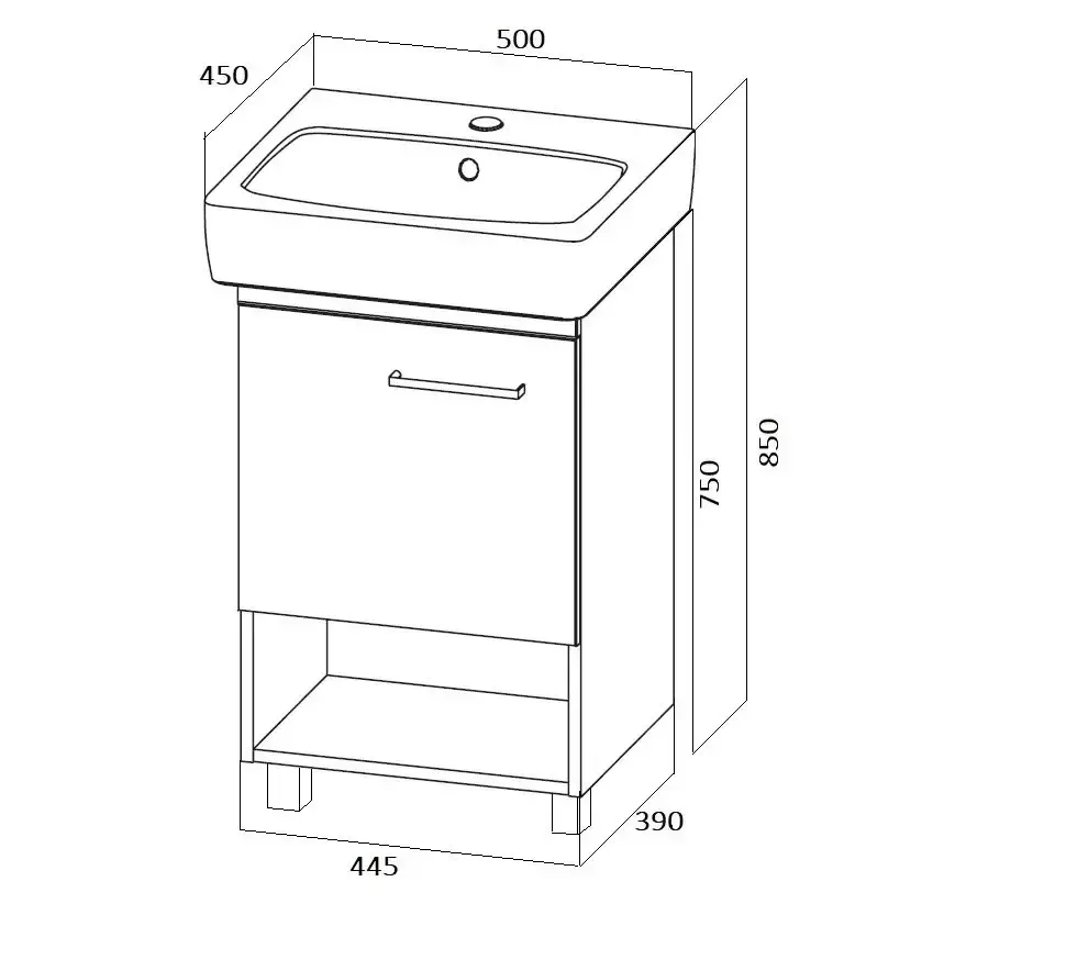 Тумба напольная 1Marka Tera 50Н с раковиной Нео 50, 1 дверь, белый/дуб сонома