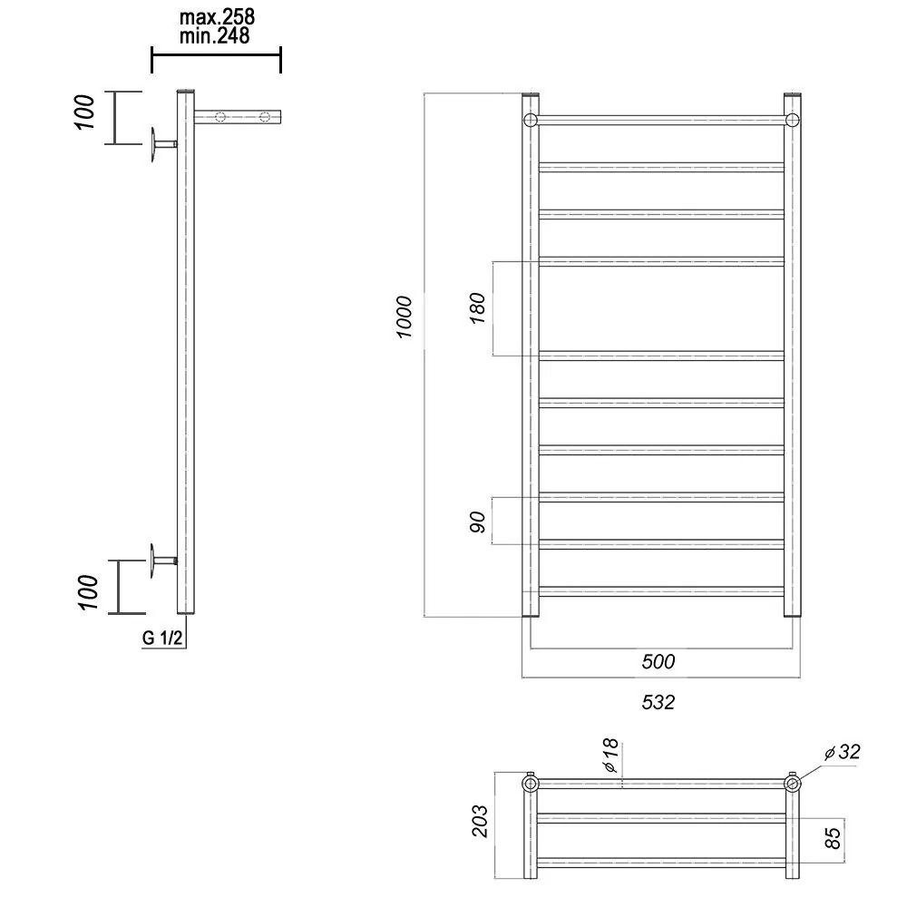 Полотенцесушитель водяной Domoterm Медея сп П10 500х1000 с полкой, хром