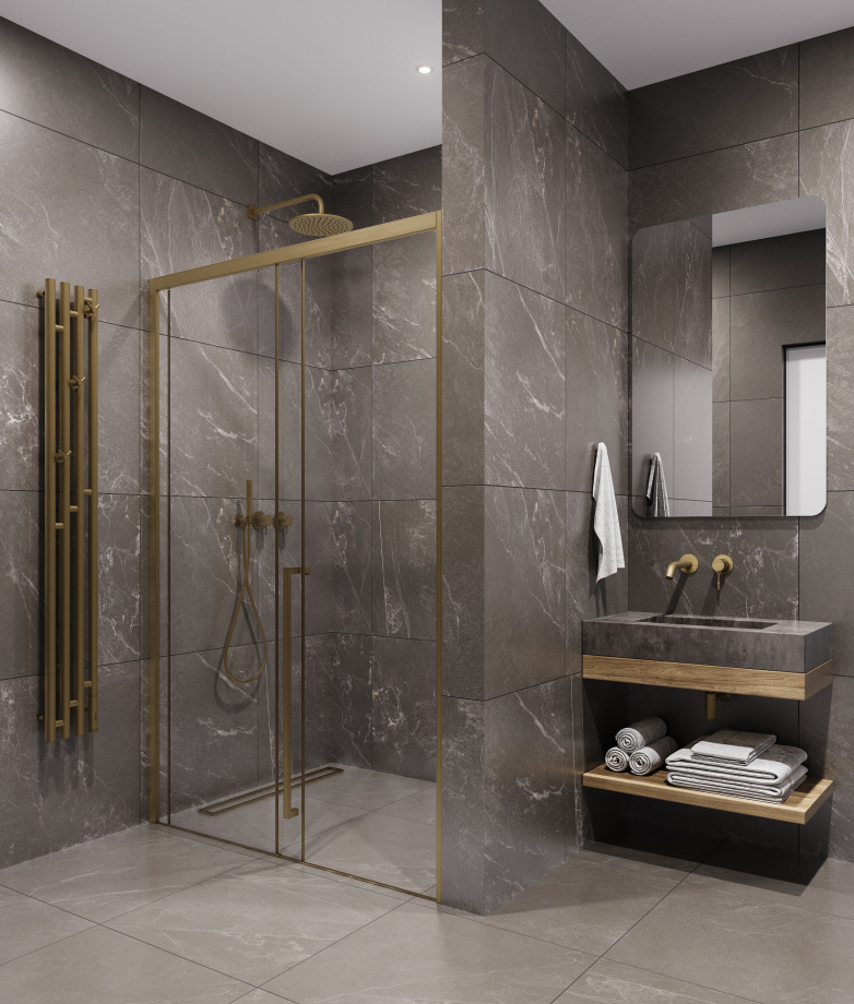 Душевая дверь Timo TDSS-150/17C-8R, 1500*2000, профиль мат золото, стекло прозрачное 8 мм