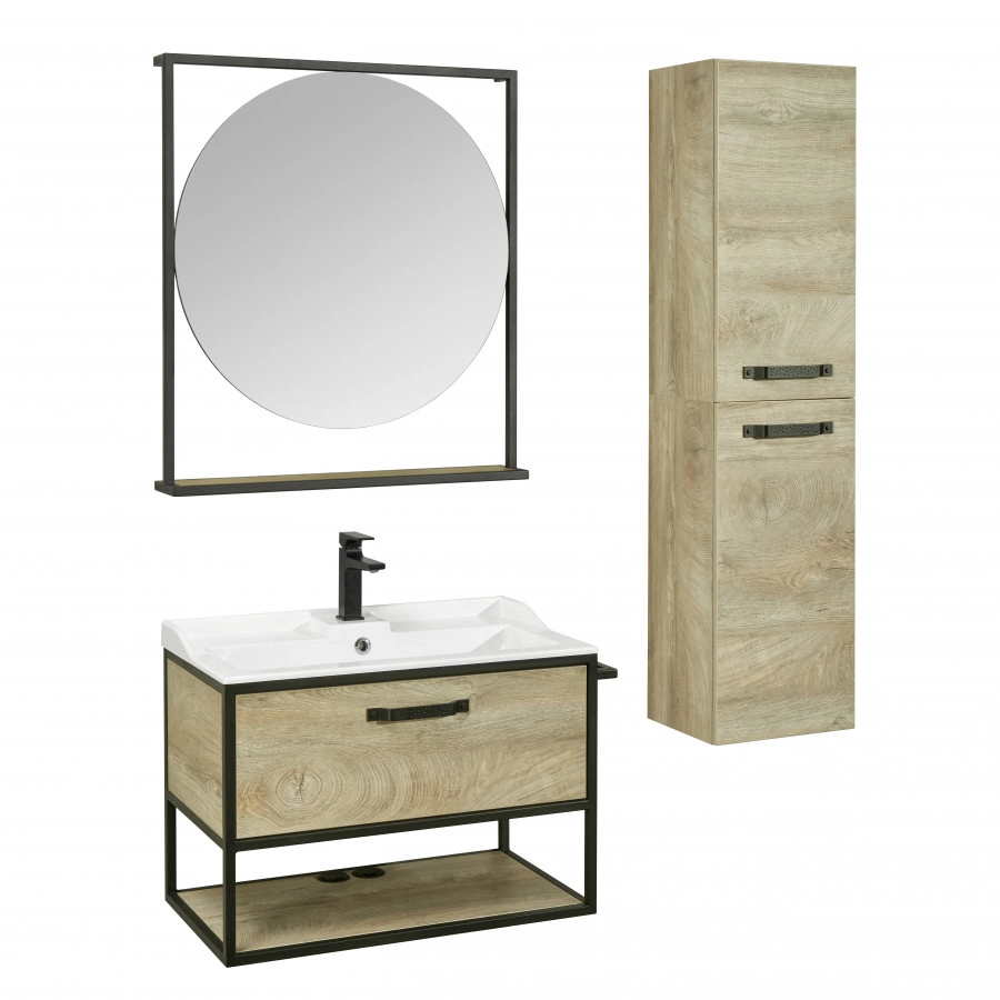 Тумба подвесная Aquaton Лофт Фабрик 80 с раковиной Одри 42х42 Soft, дуб эндгрейн