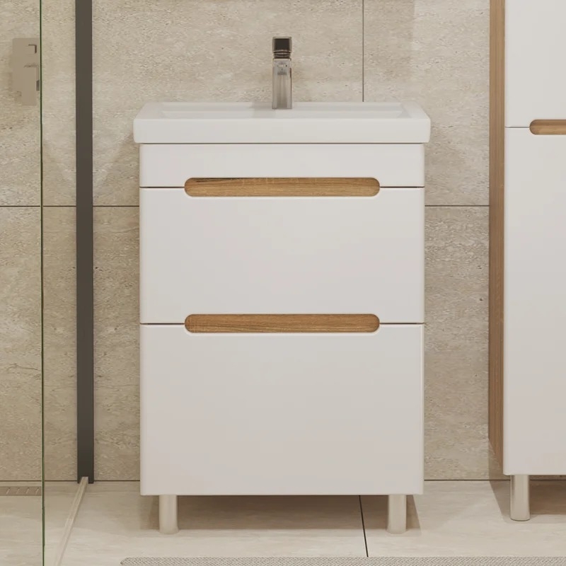 Тумба напольная SanStar Diva 60 с раковиной Фест 60 белый, дуб вотан