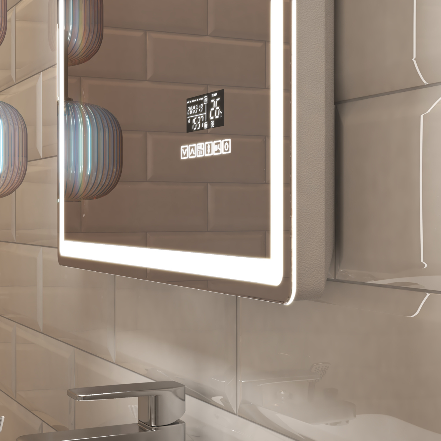 Зеркало Vigo Geometry Media 60 свет, сенсор, часы, антизапотевание