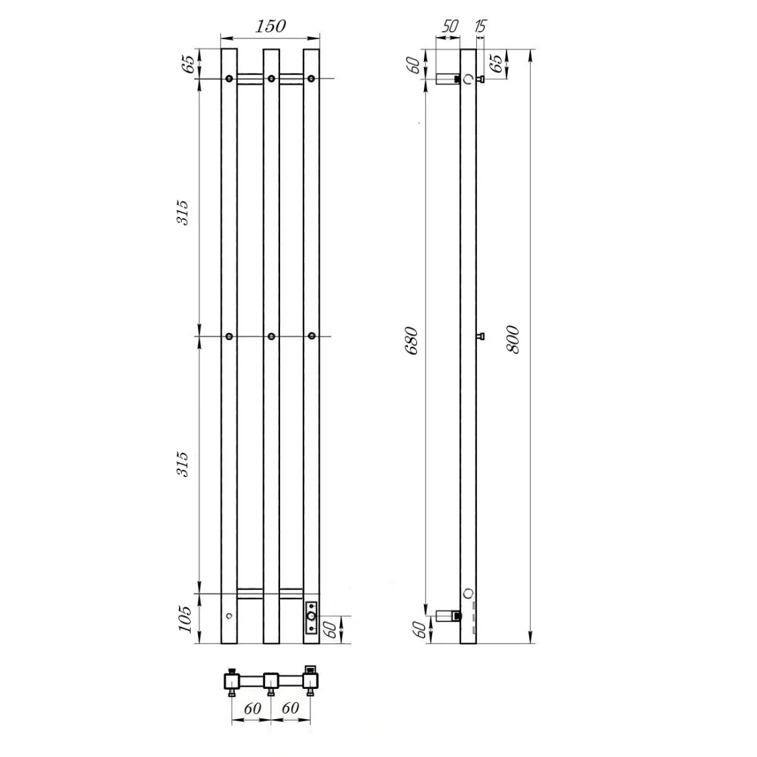 Полотенцесушитель электрический APEXTERMO Сириус SR10182BL 800х120 с крючками, черный от магазина Vanna-Vanna.ru!
