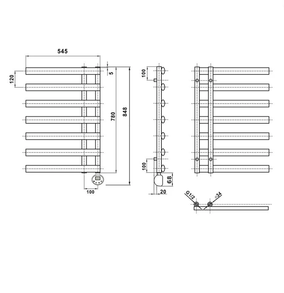 Полотенцесушитель электрический Domoterm Гамма П7 500х780 ER правый, белый матовый
