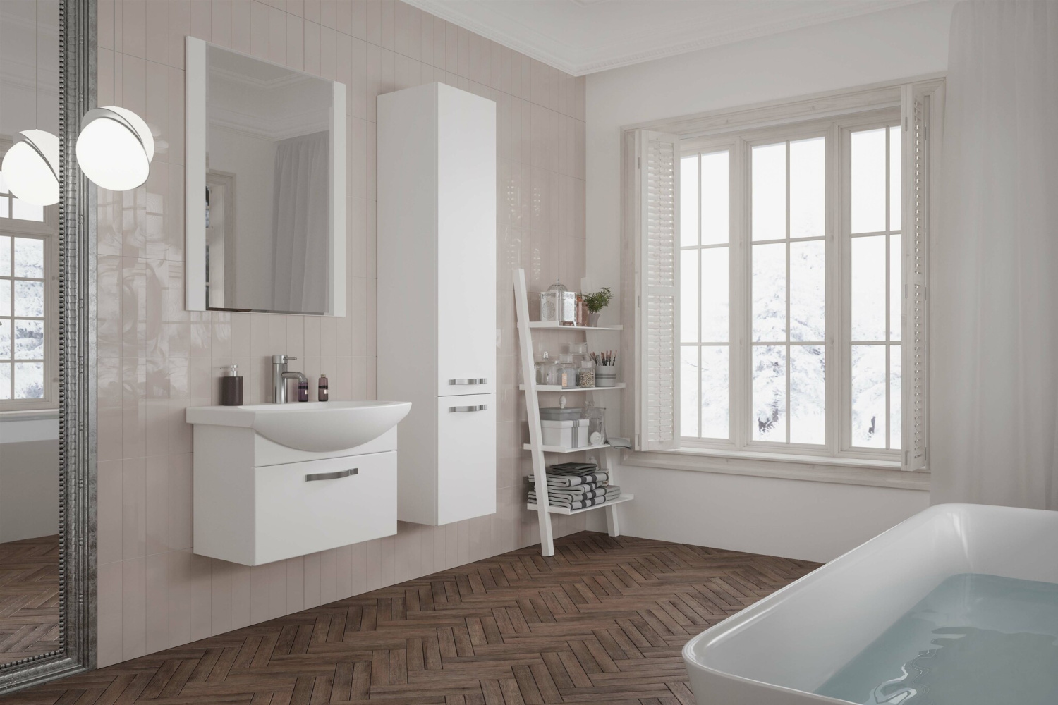 Тумба подвесная Aquaton Ария 65 с раковиной Смайл 65, 1 ящик, белый