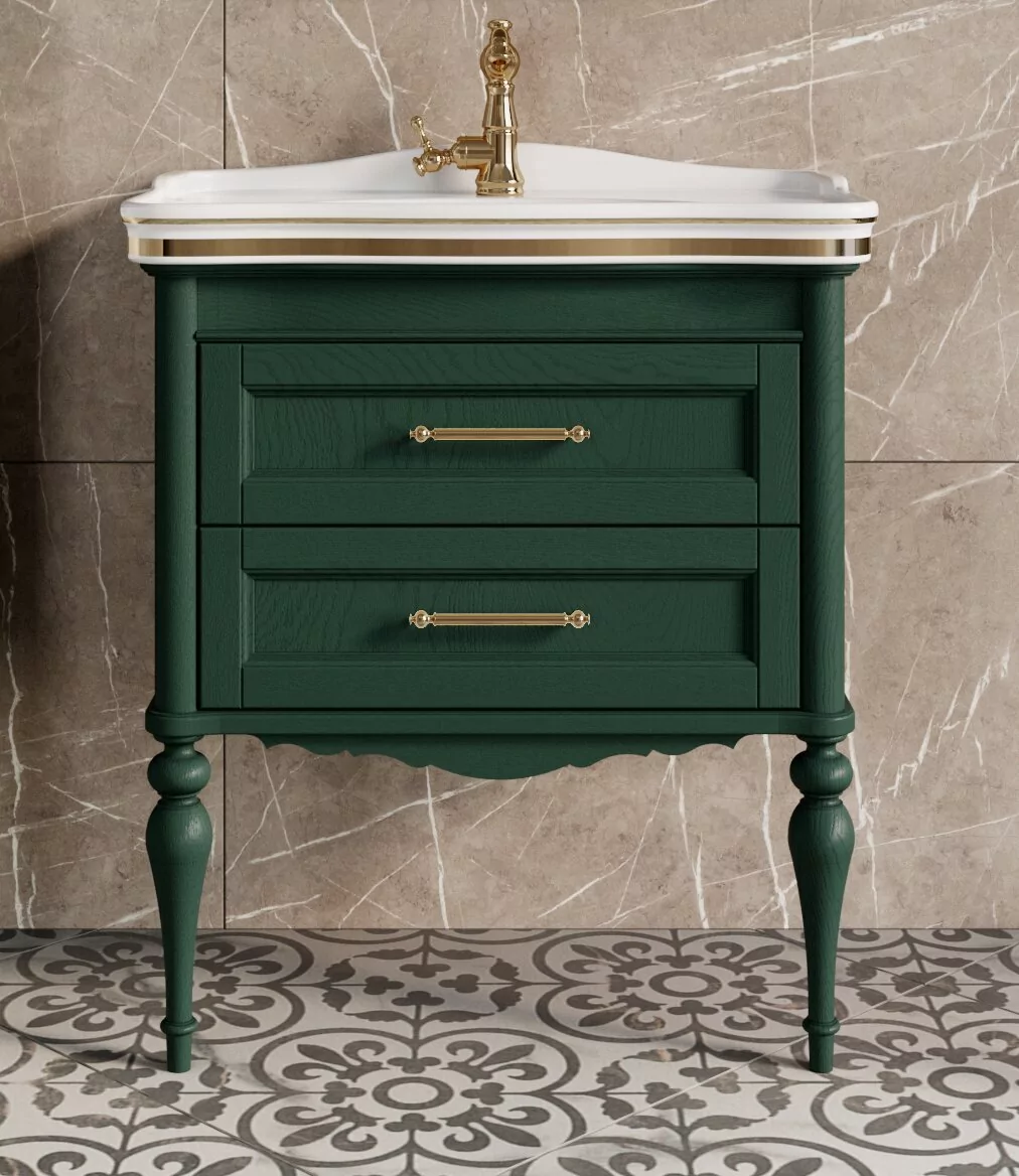 Мебель для ванной ValenHouse Эстетика 80, комплект, напольный, зеленый, фурнитура золото