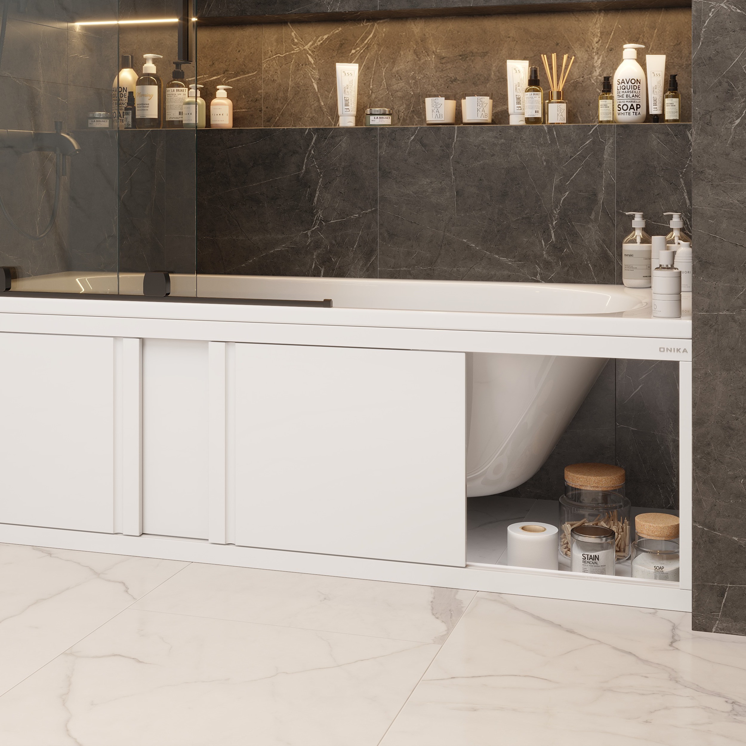 Экран под ванну Onika Одио 170 раздвижной белый