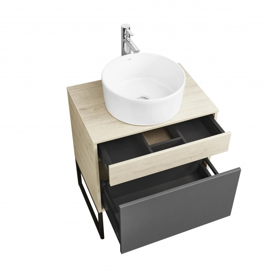 Тумба подвесная Aquaton Лофт Урбан 65 с раковиной MILA 40х40, серый графит, дуб орегон