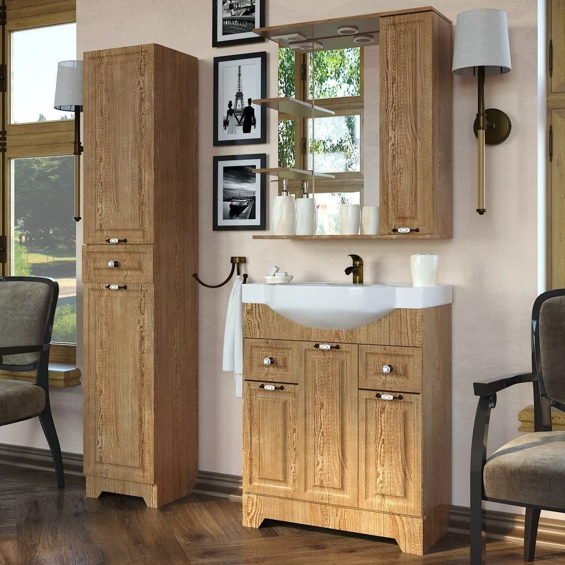 Мебель для ванной Stella Polar Кармела 75 комплект, напольный, карпатская ель