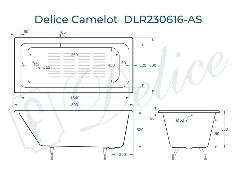 Ванна чугунная Delice Camelot 180х80 DLR230616-AS с антискользящим покрытием